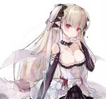  1girl artist_name azur_lane bare_shoulders between_breasts blush breasts brown_hair cleavage closed_mouth collarbone commentary_request detached_collar dress formidable_(azur_lane) frilled_dress frills hair_ribbon hand_up highres large_breasts long_hair long_sleeves looking_at_viewer maid red_eyes ribbon sketch solo twintails very_long_hair yukari_(rihenara_doll) 