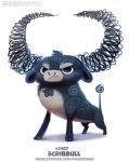  angry black_eyes black_fur bovid bovine cattle cryptid-creations feral frown fur grey_fur horn humor male mammal pun simple_background solo visual_pun white_background 