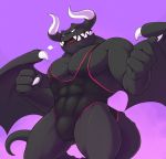  2019 abs anthro barazoku biceps black_skin breath bulge claws clothed clothing dragaux dragon fist horn iriedono looking_at_viewer male manly muscular nintendo open_mouth pecs purple_background ring_fit_adventure scalie sharp_claws sharp_teeth simple_background solo standing teeth thick_thighs tongue triceps video_games wings wrestling_singlet 