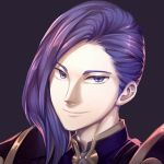  1boy armor black_background eggsding fire_emblem fire_emblem:_three_houses long_hair lorenz_hellman_gloucester male_focus portrait purple_eyes purple_hair solo 