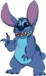  2018 4_fingers alien back_markings big_ears blue_claws blue_nose blue_pawpads by-nc-nd chest_tuft claws colored_sketch creative_commons digital_drawing_(artwork) digital_media_(artwork) disney experiment_(lilo_and_stitch) fingers gesture happy head_tuft lilo_and_stitch looking_at_viewer markings notched_ear open_mouth open_smile pawpads peechpunk simple_background small_tail smile solo standing stitch_(lilo_and_stitch) tuft waving white_background 