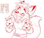  4_fingers canid canine clothing collar eyes_closed eyewear fingers fox gesture goggles justautumn male mammal pawpads red_nose smile solo spiked_collar spikes teeth v_sign zack_(justautumn) 