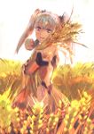  1girl artist_request blue_eyes blush breasts cape curly_hair elbow_gloves gloves hat head_wings highres hug long_hair looking_at_viewer medium_breasts melia open_mouth short_hair silver_hair smile solo thighhighs white_hair xenoblade_(series) xenoblade_1 