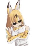  animal_humanoid blonde_hair cinko crossed_arms drugs eyewear felid felid_humanoid feline feline_humanoid female hair humanoid inner_ear_fluff kemono_friends mammal mammal_humanoid marijuana serval-chan serval_humanoid simple_background smoke smoking solo sunglasses white_background 