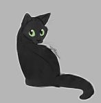  ambiguous_gender black_ears black_fur black_nose black_tail digital_media_(artwork) domestic_cat felid feline felis feral fur green_eyes grey_background justautumn mammal no_sclera signature simple_background sitting solo whiskers 