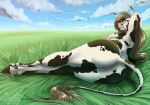  2019 anthro anus bovid bovine breasts butt cattle detailed_background eyewear female fur glasses hair holstein_friesian_cattle horn lying mammal nipples nude pussy solo sunny_way 