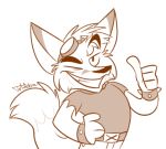  anthro belt canid canine clothed clothing eyewear fox fully_clothed gesture goggles justautumn male mammal one_eye_closed shirt signature smile spiked_bravelet thumbs_up topwear wink zack_(justautumn) 