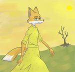  absurd_res anthro canid canine canis clothed clothing female fingers fox fur green_eyes hi_res lagomorph leporid looking_at_viewer mammal mature_female mrs._fox smile solo white_fur yiffmachine 