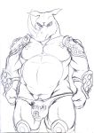  2019 abs altered_beast anthro armor belly biped black_and_white bulge clothing ears_outwards english_text flaccid front_view frown graphite_(artwork) grave grey_sclera half-length_portrait hi_res hopelesshighschool horn knee_pads looking_at_viewer male mammal monochrome musclegut muscular muscular_male navel neff_(altered_beast) overweight overweight_male pecs pencil_(artwork) penis penis_base penis_shaped_bulge pivoted_ears portrait presenting presenting_penis prick_ears pubes rhinocerotoid sega serious simple_background snout solo spaulders speedo standing stare swimwear text traditional_media_(artwork) unamused undressing vambraces van_vader video_games white_background 