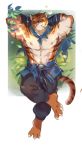  2018 abs anthro biceps clothed clothing crrispy_shark digital_media_(artwork) felid fur hi_res kemono male mammal muscular muscular_male pang pantherine sdorica_sunset simple_background solo stripes tiger topless 