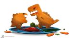  broccoli carrot cryptid-creations dinosaur duo food food_creature ornithischian peas plant reptile scalie stegosaurian stegosaurus theropod thyreophoran tyrannosaurid tyrannosaurus tyrannosaurus_rex vegetable 