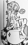  2019 absurd_res anthro felid female fr95vb fur hi_res machairodontine mammal nude sitting smile solo striped_fur stripes traditional_media_(artwork) 