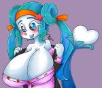  alyrise anthro big_breasts blue_eyes blue_hair blush breasts cleavage clothed clothing female hair huge_breasts lipstick makeup nintendo pok&eacute;mon pok&eacute;mon_(species) primarina purple_background simple_background solo teeth video_games 