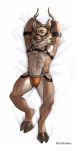  abs antlers capreoline cervid clothing green_eyes hi_res hooves horn jockstrap lying male mammal muscular piratefoxbox reindeer rowan_(altrue) smile solo underwear 