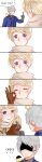  2boys 6koma ?? absurdres axis_powers_hetalia bird blonde_hair caicaiwoshishui chick highres iron_cross male_focus middle_finger military military_uniform multiple_boys profanity prussia_(hetalia) purple_eyes red_eyes russia_(hetalia) scarf sexually_suggestive shaded_face silver_hair simple_background uniform white_background 
