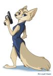  caliosidhe canid canine clothing disney dress female fox holding_gun holding_object holding_weapon mammal skye_(zootopia) smile solo weapon zootopia 