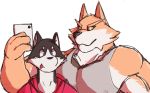  anthro blep canid canine canis clothing domestic_dog duo fur hi_res larger_anthro larger_male male mammal muscular nipples phone radcanine rai_(radcanine) rou selfie shiba_inu shirt size_difference smaller_anthro smaller_male spitz tank_top tongue tongue_out topwear 