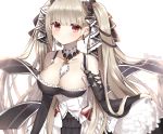  aliasing anthropomorphism atobesakunolove azur_lane bow breasts cleavage cropped dress formidable_(azur_lane) goth-loli gray_hair lolita_fashion long_hair red_eyes signed skirt_lift twintails white 