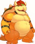  2018 3_toes anthro belly biped bowser collar featureless_crotch front_view hair horn koopa korosuke looking_at_viewer male mario_bros muscular muscular_male navel nintendo open_mouth red_hair scales scalie shell short_tail simple_background solo spiked_armlet spiked_collar spiked_shell spikes standing toes video_games white_background yellow_eyes yellow_scales 