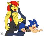  ahegao anal anothersonicsmutartist balls clothed clothing crossdressing duo humanoid_penis looking_pleasured male male/male mighty_the_armadillo nude penis raised_leg sonic_(series) sonic_the_hedgehog 