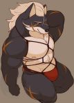  abs biceps bulge canid canine canis hair hi_res korosuke556 looking_at_viewer male mammal muscular muscular_male muscular_thighs nipples pecs scar smile solo white_hair wolf 