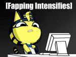  2d_animation animal_crossing animated ankha_(animal_crossing) anthro bite biting_lip biting_own_lip computer domestic_cat egyptian english_text felid feline felis female grey_background image_macro impact_(font) mammal masturbation meme nintendo noseless offscreen_masturbation reaction_image self_bite seyferwolf simple_background solo text uraeus video_games 