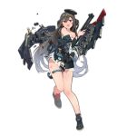  1girl armor bangs bare_legs benelli_m1014 black_hair blush brown_eyes coat d: ddal full_body girls_frontline gun hair_between_eyes hair_ornament hat heterochromia legs long_hair looking_at_viewer m1014_(girls_frontline) official_art open_mouth red_eyes shoes shotgun sidelocks solo standing thighs torn_clothes transparent_background trigger_discipline very_long_hair weapon x_hair_ornament 