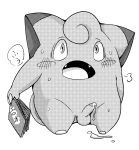  2013 bodily_fluids clefairy cum doneru genital_fluids japanese_text male nintendo open_mouth penis pok&eacute;mon pok&eacute;mon_(species) simple_background solo text translation_request video_games 