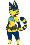  aliasing alpha_channel animal_crossing ankha_(animal_crossing) belt blue_hair breasts clothing collar cosplay dakkpasserida domestic_cat felid feline felis female fur hair looking_at_viewer mammal nadia_fortune nintendo outline panties simple_background skullgirls solo striped_tail stripes transparent_background under_boob underwear video_games yellow_fur 