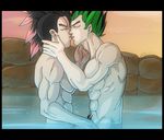  2boys artist_request bara cell dragon_ball dragonball dragonball_z green_hair kiss kissing majin_buu male male_focus multiple_boys muscle pink_hair source_request yaoi 