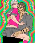  ass ass_grab brown_hair crossdress crossdressing eyes glasses green green_eyes hand_on_ass hidan kakuzu kneehighs male_focus multiple_boys naruto naruto_shippuuden open_clothes open_shirt pink_eyes scar school_uniform shirt silver_hair stitches tsun tsun_(nidoro) yaoi 