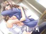  1boy 1girl blue_eyes clothed_sex game_cg hairband hetero sex straight tank_top upright_straddle vaginal 