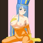  bad_id bad_pixiv_id blue_eyes blue_hair bodystocking bodysuit boots breasts cameltoe dragon_quest dragon_quest_iii gloves hat large_breasts long_hair mimizou mitre navel nipples orange_bodysuit priest_(dq3) pussy solo topless 