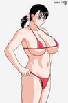  bikini black_hair blush bra breasts cattleya female flower glasses hair_ornament large_breasts lingerie milf panties ponytail pubic_hair queen&#039;s_blade queen's_blade red_bra short_hair simple_background solo standing sweat swimsuit thong underwear white_background x_bokkis 