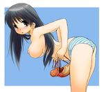  bar_censor bikini_bottom black_hair blush breasts censor_bar censored futanari gray_eyes grey_eyes long_hair panties penis retsu_maru solo striped striped_panties underwear veins veiny_penis 