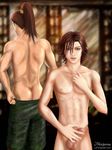  2boys ass cum dynasty_warriors ling_tong lu_xun multiple_boys penis pony_tail ponytail shin_sangoku_musou yaoi 