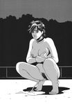  80s ankokudou_shinkaigyo barefoot blush breasts city_hunter city_hunter_collection clenched_hand collar crouching feet fist fists forest hairy_pussy highres large_breasts makimura_kaori monochrome nature night nipple nipples nude oldschool outdoors outside peeing pubic_hair public puddle pussy railing rippadou shadow short_hair solo squatting sweat toes uncensored zenra 