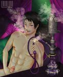  1boy hooka kuroshitsuji lau male male_focus masturbation muscle penis smoking solo 