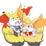  &lt;3 1:1 2018 ambiguous_gender anthro bell bite black_fur blue_eyes braixen cafe_(character) canid canine clothed clothing digital_media_(artwork) dipstick_tail duo fan_character fangs fortuna_(unknownlifeform) fur heart_nose hi_res inner_ear_fluff jingle_bell mammal multicolored_tail neck_bow nintendo open_mouth orange_fur pok&eacute;mon pok&eacute;mon_(species) red_eyes scarf simple_background topwear unknownlifeform vest video_games white_background white_fur yellow_fur 
