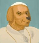  absurd_res ambiguous_gender anthro canid canine canis christianity domestic_dog hi_res jewelry mammal necklace pierog pope religion simple_background smile solo 