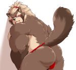  2019 absurd_res anthro blush brown_fur bulge butt canid canine clothing fur goemon_(tas) hi_res jumperbear male mammal overweight overweight_male raccoon_dog simple_background solo tanuki tokyo_afterschool_summoners underwear video_games white_background 