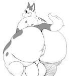  2019 absurd_res anthro anus backsack balls big_butt big_penis black_and_white blush butt character_request embarrassed felid feline hi_res huge_butt looking_at_viewer looking_back male mammal monochrome nude overweight overweight_male penis solo species_request sssonic2 wide_hips 