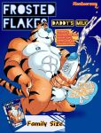  anthro bodily_fluids cereal cum english_text felid food frosted_flakes genital_fluids hi_res humanoid_penis kellogg&#039;s male mammal mascot masturbation mkcrown nipples pantherine penile penile_masturbation penis solo text tiger tony_the_tiger 