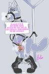  absurd_res bdsm bluepanda1 bondage boots bound chastity_belt chastity_cage chastity_device clothing collar disney footwear harness hi_res leash nick_wilde public_humiliation rubber sign zootopia 