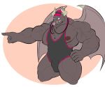  2019 abs anthro areola barazoku biceps black_skin blue_eyes bulge clothing dragaux dragon fangs gesture hat headgear headwear hi_res horn koffisusu69 male manly muscular nintendo nipples pecs pointing ring_fit_adventure scalie sharp_teeth solo teeth thick_thighs triceps veiny_muscles video_games whistle wings 