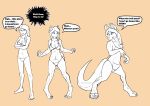  2019 anthro biobasher bra breasts clothing dialogue english_text female hair hi_res human human_to_anthro humor kangaroo macropod mammal marsupial pun sequence simple_background solo species_transformation speech_bubble surprise text topwear transformation underwear 