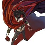  1boy black_hair cape cross_scar domon_kasshu fingerless_gloves from_above g_gundam gloves gundam headband juu_satoshi male_focus scar solo spiked_hair 