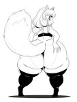  2019 5_fingers absurd_res anthro big_butt black_and_white bottomless breasts butt character_request clothed clothing female fingers freckles hand_on_butt hi_res huge_butt legwear looking_at_viewer looking_back mammal monochrome rear_view simple_background solo species_request sssonic2 standing thick_thighs thigh_highs tongue tongue_out unknown_species white_background wide_hips 