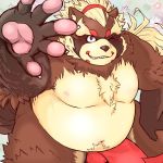  1:1 2019 anthro belly brown_fur bulge canid canine clothing dhiascure fundoshi fur goemon_(tas) humanoid_hands japanese_clothing male mammal moobs navel nipples one_eye_closed overweight overweight_male raccoon_dog solo tanuki tokyo_afterschool_summoners underwear video_games wink 