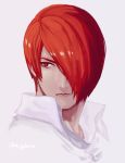  1boy hair_over_one_eye high_collar highres juu_satoshi looking_to_the_side male_focus portrait red_hair solo the_king_of_fighters yagami_iori 